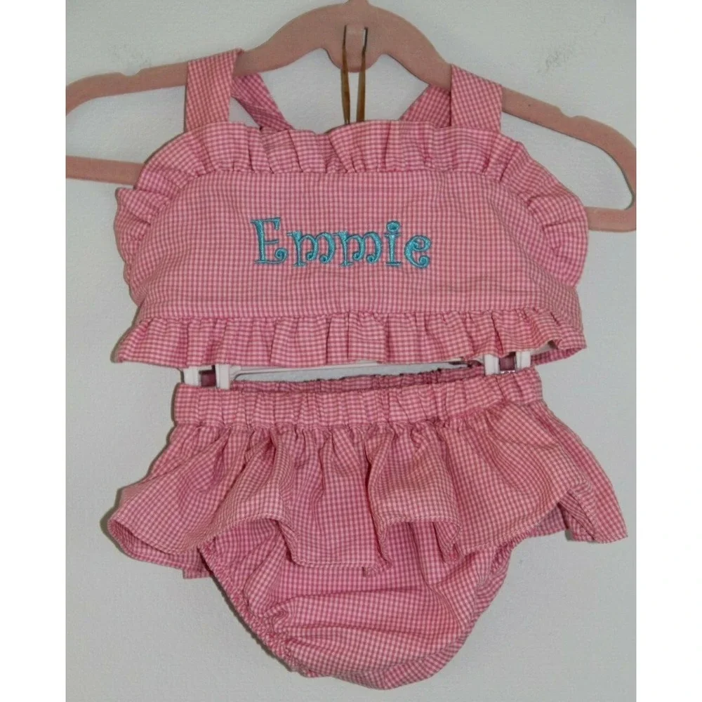 This and That Baby Girls 12M Top & Bottom 2 pc Set Pink White Gingham Emmie #43